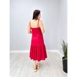 VESTIDO MIDI LINHO BABADO BARRA VERMELHO