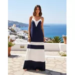 VESTIDO SUPER MIDI DE ALÇAS AZUL MARINHO E BRANCO 