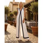 MACACÃO LONGO BRANCO COM AZUL MARINHO 