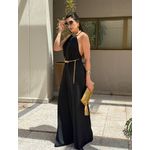 MACACÃO LONGO PRETO COM COLAR DE METAL DOURADO