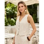 COLETE ALFAIATARIA LISTRADO BEGE 