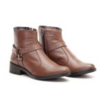 Bota Rafaela Cano Baixo Detalhe Metal Couro Chocolate 