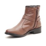 Bota Rafaela Cano Baixo Detalhe Metal Couro Chocolate 