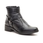 Bota Rafaela Cano Baixo Detalhe Lateral Couro Preta 