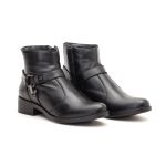 Bota Rafaela Cano Baixo Detalhe Lateral Couro Preta 