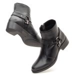 Bota Rafaela Cano Baixo Detalhe Lateral Couro Preta 