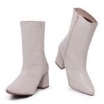 Bota Feminina Bianca Bico Fino Croco Off White