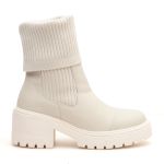 Bota Coturno Feminino Cano Alto Meia Salto Médio Off White
