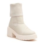 Bota Coturno Feminino Cano Alto Meia Salto Médio Off White