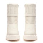 Bota Coturno Feminino Cano Alto Meia Salto Médio Off White