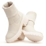 Bota Coturno Feminino Cano Alto Meia Salto Médio Off White