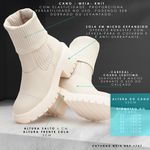 Bota Coturno Feminino Cano Alto Meia Salto Médio Off White
