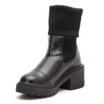Bota Coturno Feminino Cano Alto Meia Salto Médio Preto