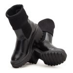 Bota Coturno Feminino Cano Alto Meia Salto Médio Preto