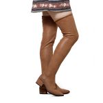 Bota Julia Cano Alto Over The Knee Stretch Salto Baixo Caramelo