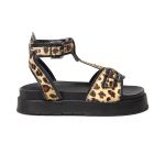 Sandália Helena Papete Flatform Animal Print Tornozeleira Onça