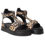 Sandália Helena Papete Flatform Animal Print Tornozeleira Onça