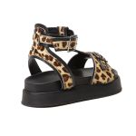 Sandália Helena Papete Flatform Animal Print Tornozeleira Onça