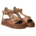 Sandália Isabela Papete Flatform Spikes Tornozeleira Caramelo