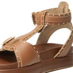 Sandália Isabela Papete Flatform Spikes Tornozeleira Caramelo