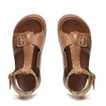 Sandália Isabela Papete Flatform Spikes Tornozeleira Caramelo