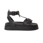 Sandália Isabela Papete Flatform Spikes Tornozeleira Preto