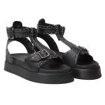 Sandália Isabela Papete Flatform Spikes Tornozeleira Preto