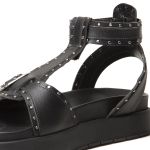 Sandália Isabela Papete Flatform Spikes Tornozeleira Preto