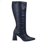 Bota Feminina Cano Alto Salto Geometrico Croco Preto