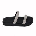 Papete Flatform Caterine Tiras Strass Preto