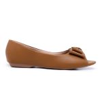 Sapatilha Esmeralda PeepToe Laço Caramelo