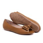 Sapatilha Esmeralda PeepToe Laço Caramelo