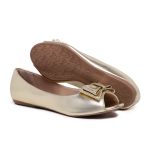 Sapatilha Esmeralda PeepToe Laço Metalizada Ouro Light