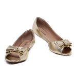 Sapatilha Esmeralda PeepToe Laço Metalizada Ouro Light