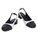 Scarpin Slingback Aurora Bicolor Bico Quadrado Off White