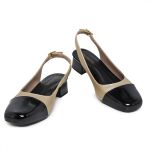 Scarpin Slingback Aurora Bicolor Bico Quadrado Ouro/Preto