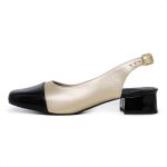 Scarpin Slingback Aurora Bicolor Bico Quadrado Ouro/Preto