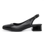 Scarpin Slingback Aurora Bicolor Bico Quadrado Preto 