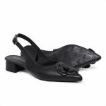 Scarpin Slingback Cecília Flor Bico Fino Preto