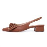 Scarpin Slingback Alexia Laço Esferas Bico Fino Caramelo
