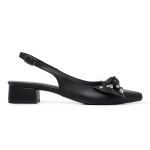 Scarpin Slingback Alexia Laço Esferas Bico Fino Preto 