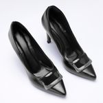 Scarpin Lia Bico Fino Salto Alto Detalhe Classico Preto 