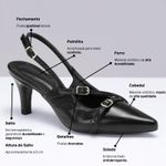 Scarpin Slingback Lais Bico Fino Detalhe Fivela Preto