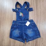 Jardineira jeans Infantil Coração Kids Feminina 7861