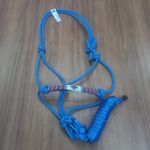 Cabresto com Miçanga para Cavalo Nylon Azul 7 nós c/ Cabo MReis 7544