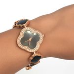 Pulseira Relógio Preta Rosé Feminino Cravejado