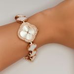 Pulseira Relógio Branco Rosé Feminino Cravejado