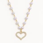 Colar pérolas coração cravejado 