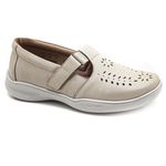 Sapatilha Feminina Confortável com Velcro Couro Creme Levecomfort 