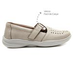 Sapatilha Feminina Confortável com Velcro Couro Creme Levecomfort 